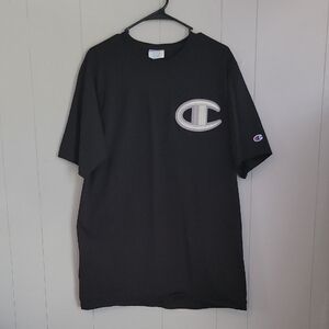 Vintage Champion Mens Shirt XL Black Big C Logo Short Sleeve Heavy Cotton